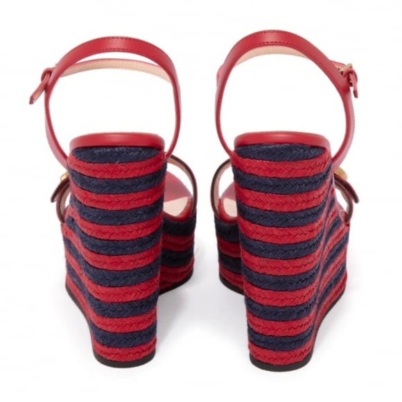 GUCCI Lifford Calfskin Aitana Espadrille Platform in Hibiscus Red Sz. IT39 US9 - Picture 8 of 17